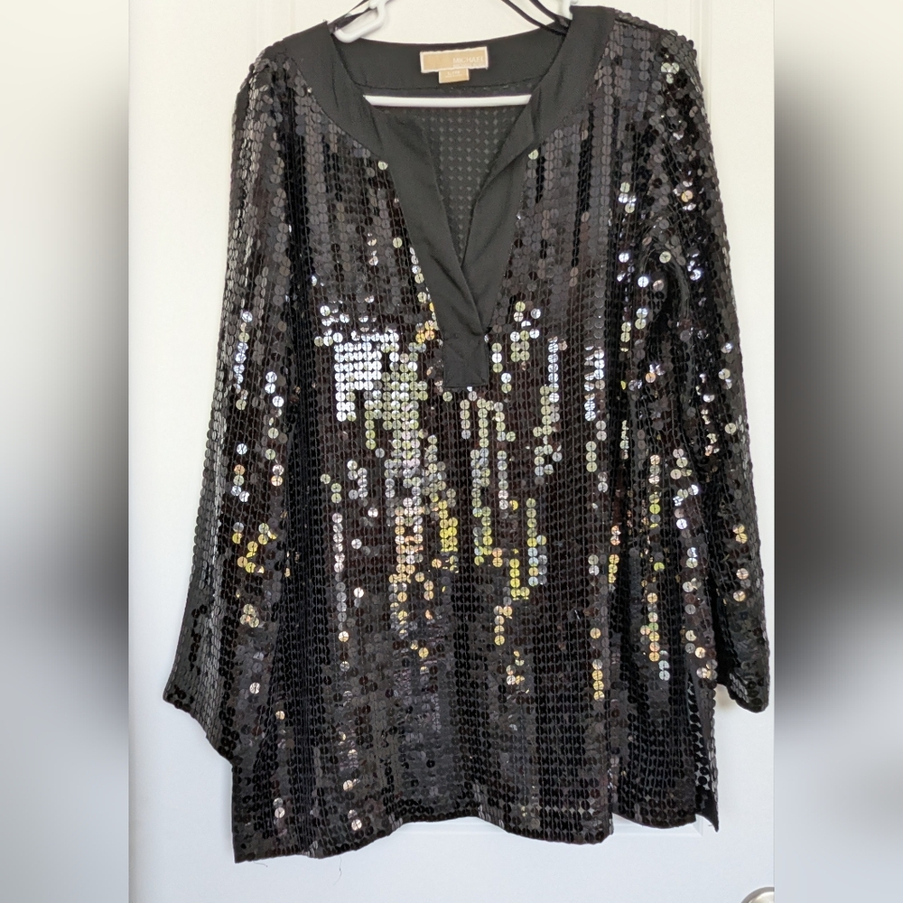 Michael Michael Kors Black Sequined Top Size Large